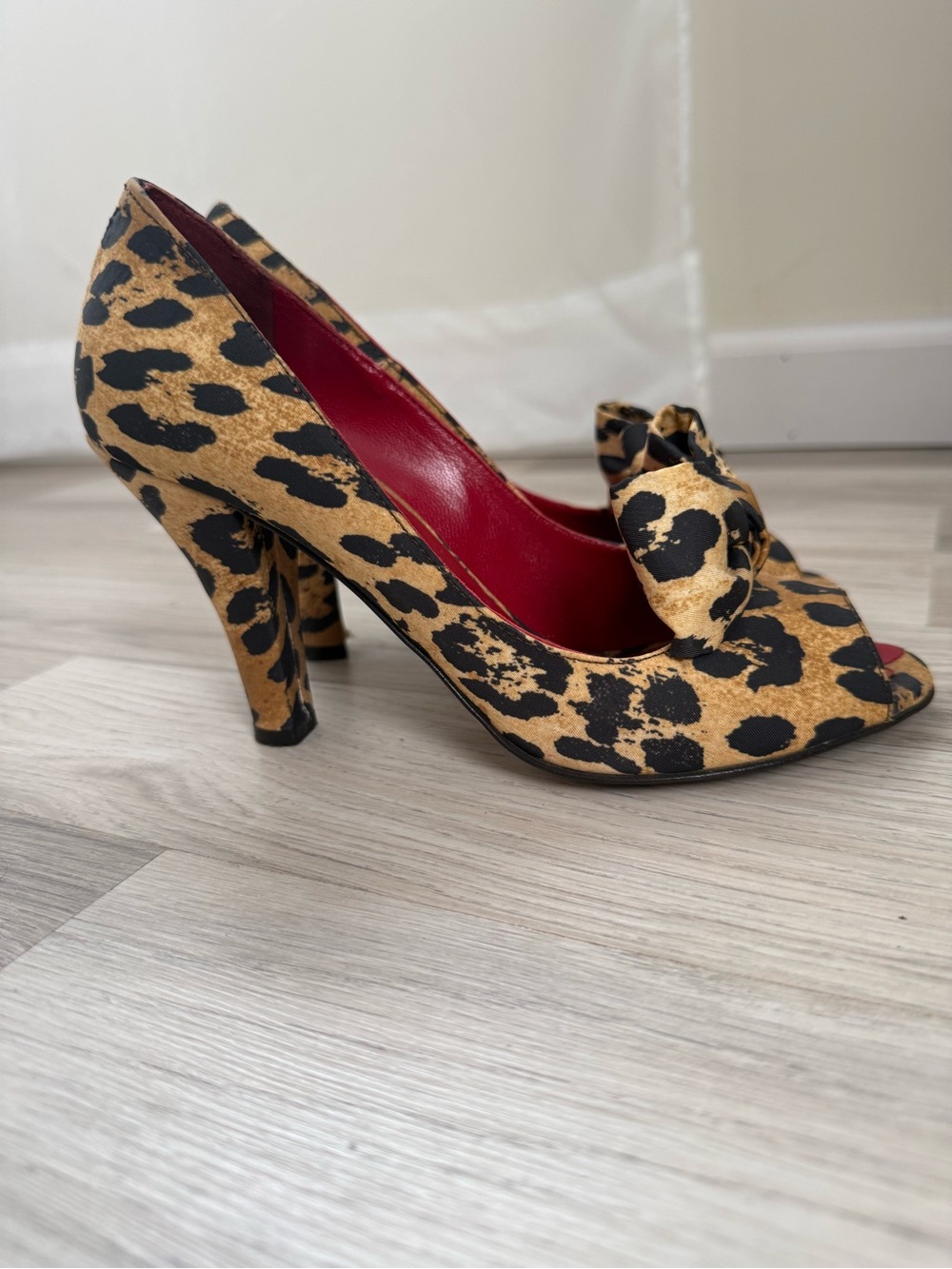 Love Moschino Leopard Print Peep-Toe Heels with Bow - Women